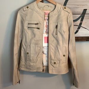 PINK ENVELOPE faux leather moto jacket
